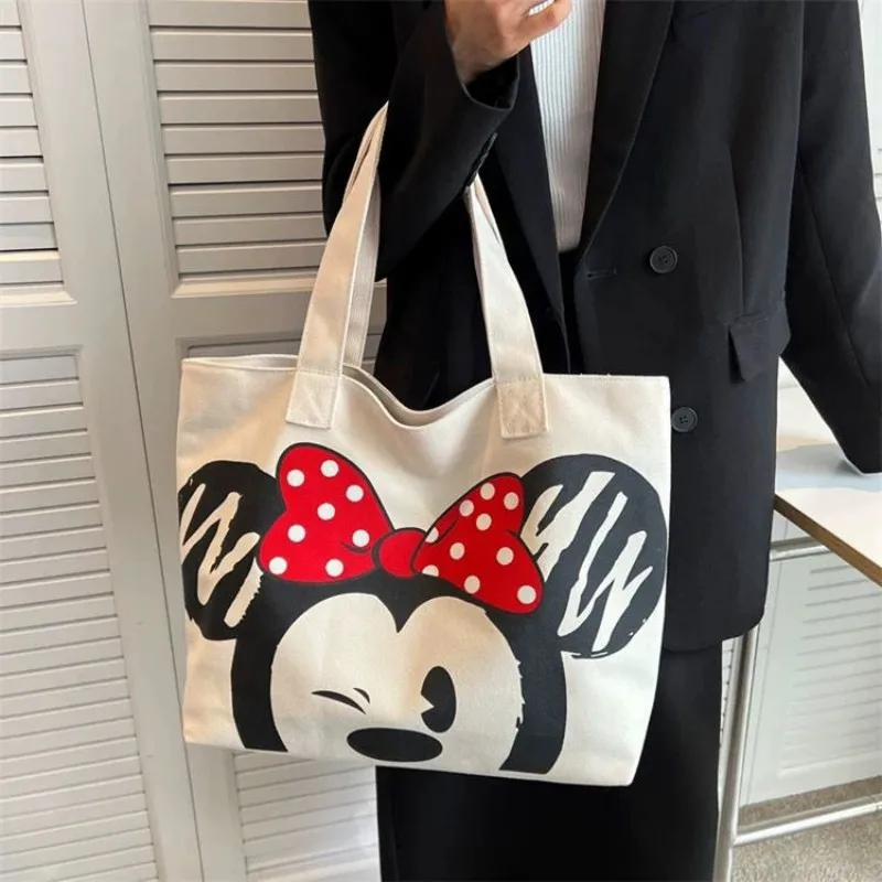 

Disney Mickey Minnie Mouse Cartoon Canvas Bag Anime Kawaii Doll Pendant Versatile Shoulder Bag High Capacity Tote Bag Child Gift
