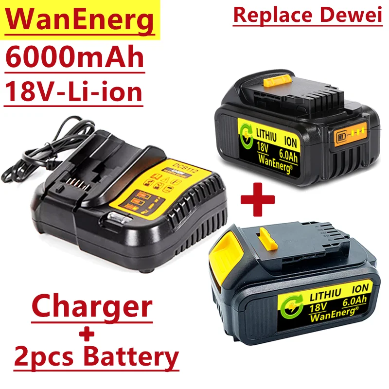 

18V replacement lithium ion battery, 6000 MAH, with LED, suitable for 18V / 20V Dewei electric tools, dcb205, dcb206, dcb204-2