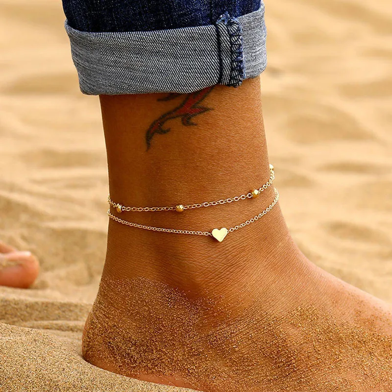 

TOBILO Simple Heart Female Anklets Barefoot Crochet Sandals Foot Jewelry Leg New Fashion Ankle Bracelets For Women Leg Chain