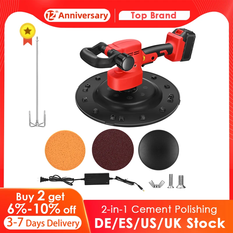 

EU Stock 2-in-1 machine 1-6 speed Adjustable Two-handle Design Small cement mortar polishing machine automatic mixing plastering