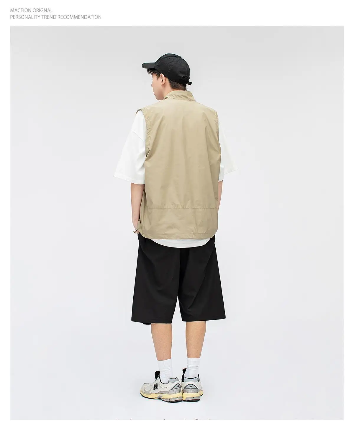 2023 Summer Fashion Men Solid  Cool Boy Casual Loose Safari Style Tess Zipper Vest Jacket Pocket Sleeveless Mountaineering Vest