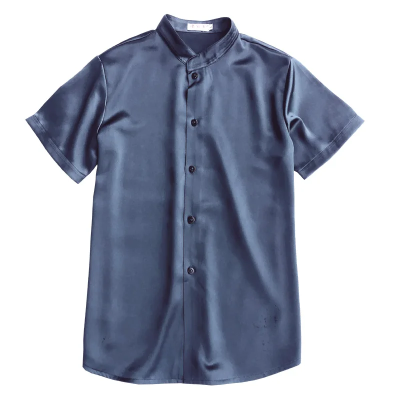 Атласная триацетатная мужская рубашка весна-лето с короткими рукавами и