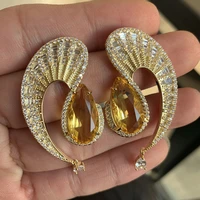 festive symmetrical water drop yellow cubic zirconia large long dangle earrings party wedding jewelry for women