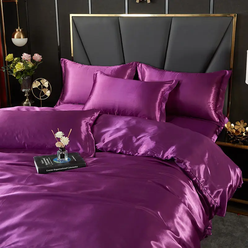 

3/4 Pcs Summer Ice Silk Satin Bedding Set with Duvet Cover Bed Sheet Pillowcases Covers Bed Linen Pillow Cover High-End Bed Set