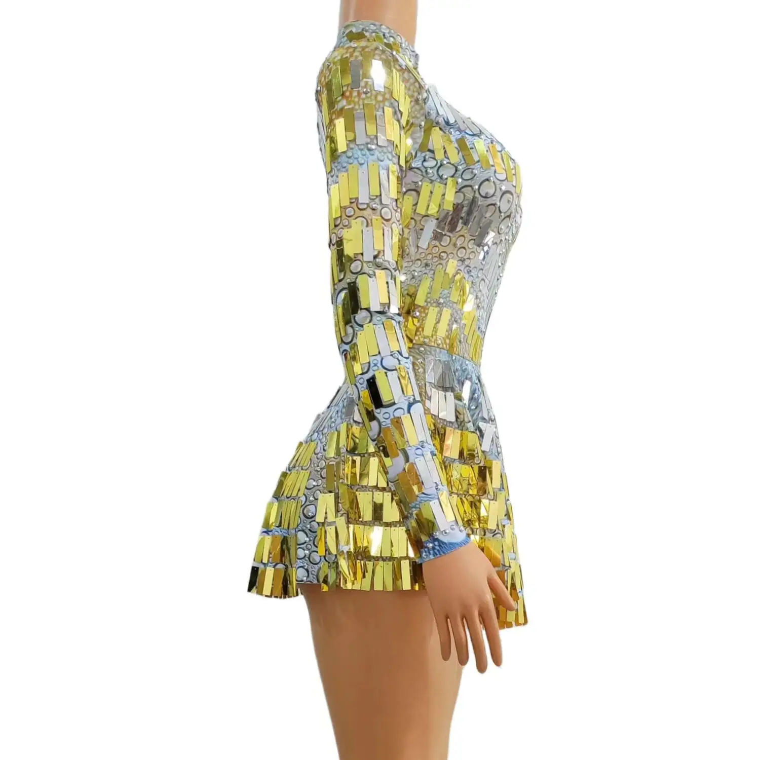 Фото Женское потрясающее мини-платье с зеркалом и блестками, вечерние наряд Drag Queen, сценический костюм, карнавальный костюм Rave Festival, Jinrong №2