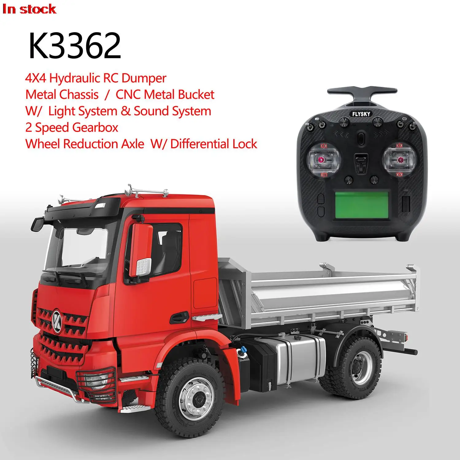 Kabolite K3362 4X4 1/14 RC Hydraulic Dumper Truck CNC Bucket Metal Chassis for Mercedes 3348 Red Deceleration Axles Servo Toys