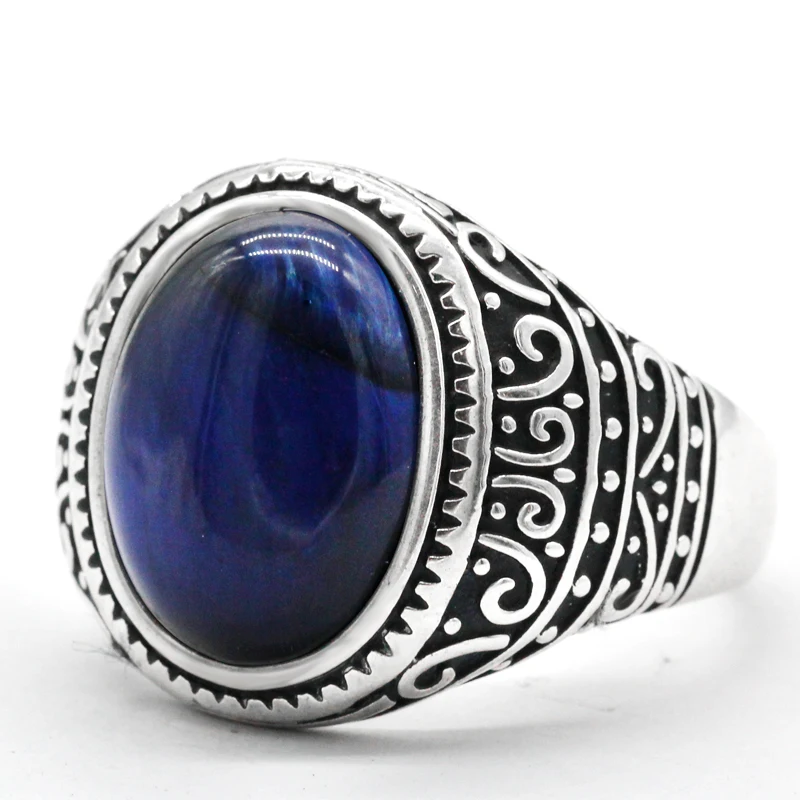 Мужское кольцо из серебра 925 пробы с натуральным тигровым глазом серебряное