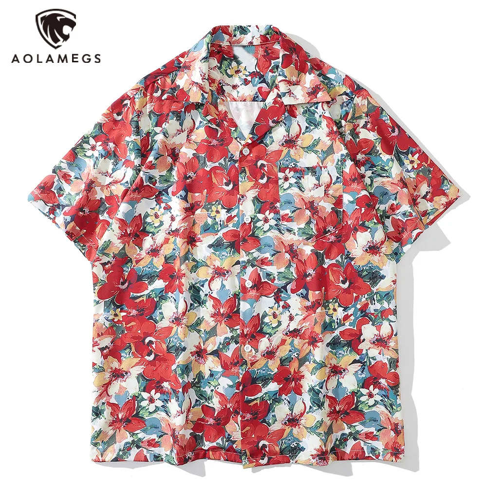 

Гавайская Харадзюку мужская пляжная рубашка с цветочным принтом граффити красные рубашки летняя уличная модная одежда Повседневная крутая тонкая уличная одежда
