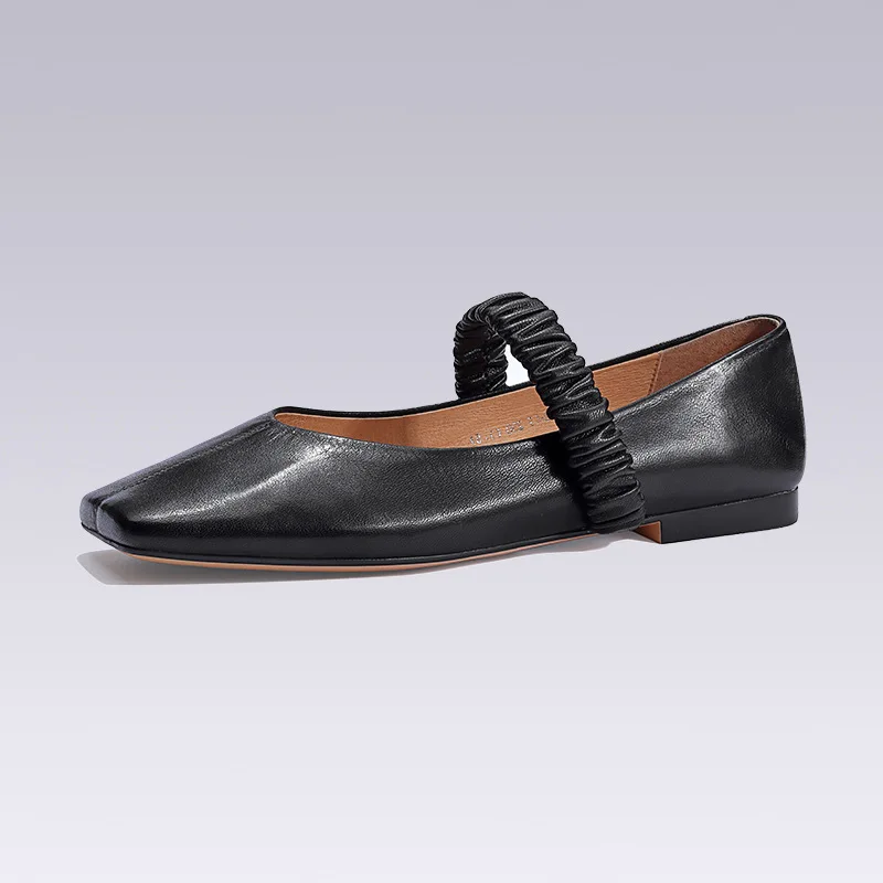 

Sweet Ballet Princess Genuine Leather Flat Shoes Square Head Fashion Comfortable Flat Sheepskin Women's Leather Shoes