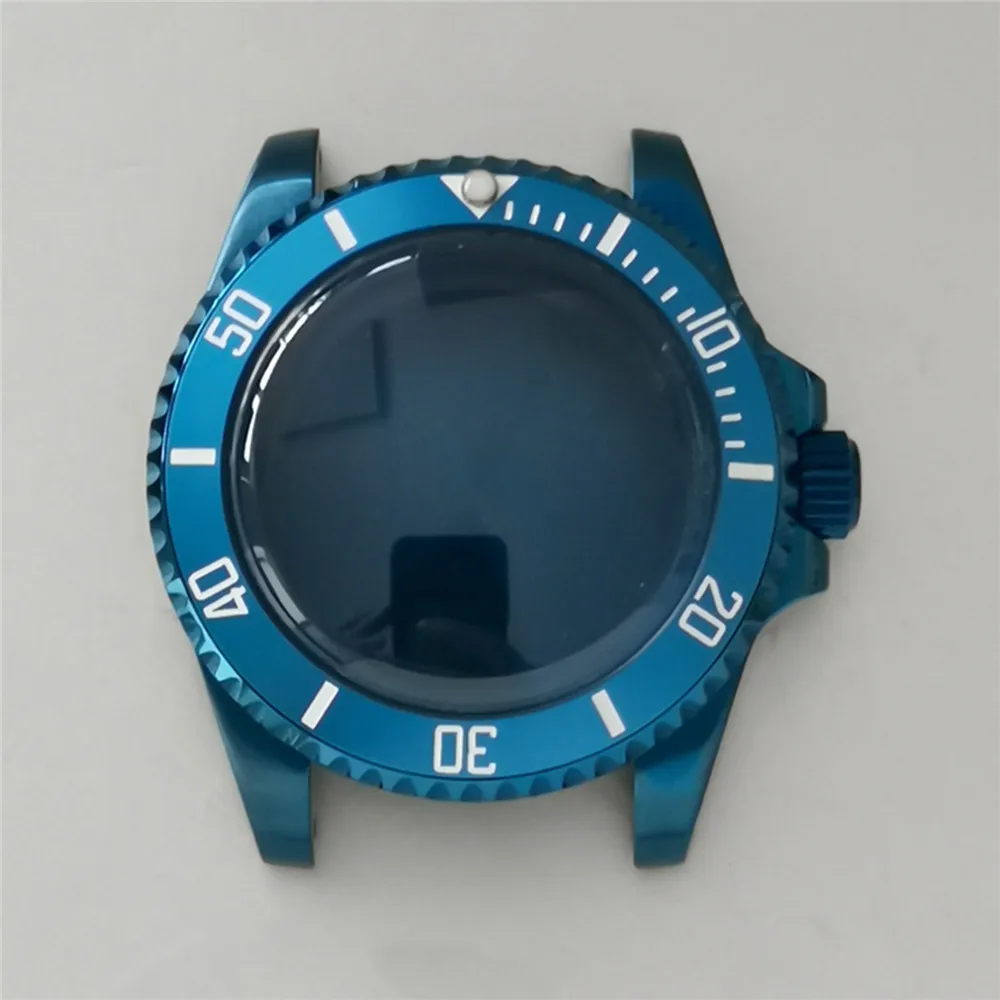 40MM SUB Blue Watch Case Stainless Steel Synthetic Sapphire Glass Bubble Mirror Watch Cover for NH35/NH36 Movement Parts enlarge