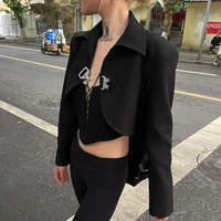 spring and autumn 2021 street fashion short long sleeve single button small suit black loose lapel short jacket cardigan top