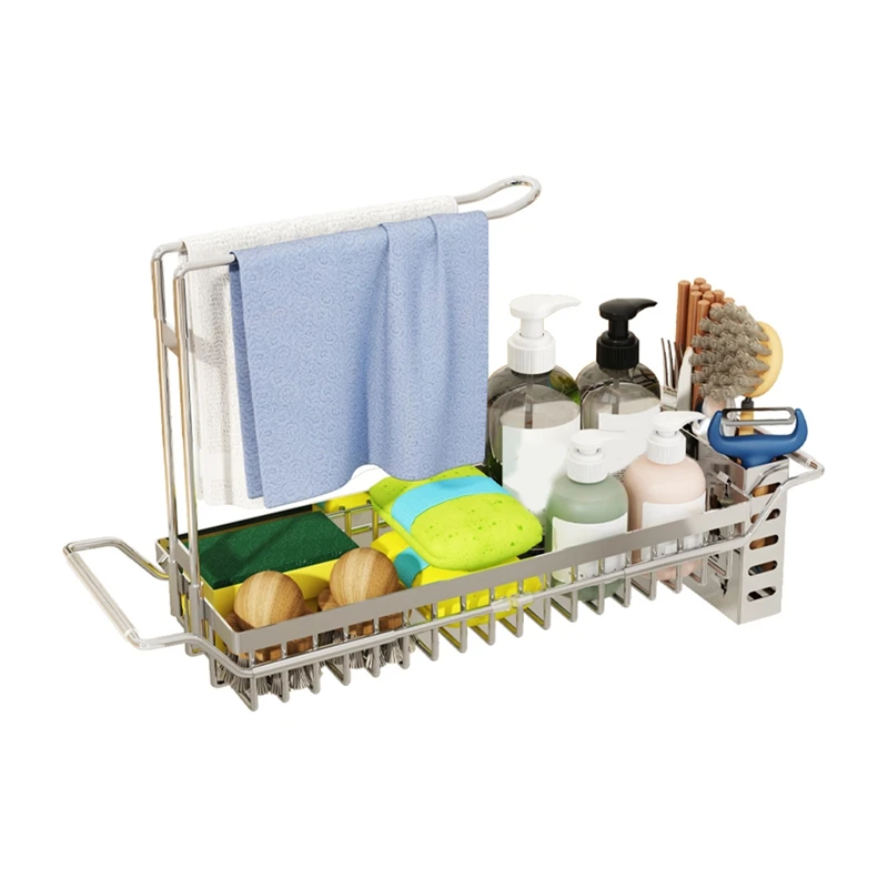 

Sponge Holder For Kitchen Sink,Sink Caddy, Expandable(16.7-21.2Inch)Kitchen Sink Organizer,Dishcloth Towel Holder