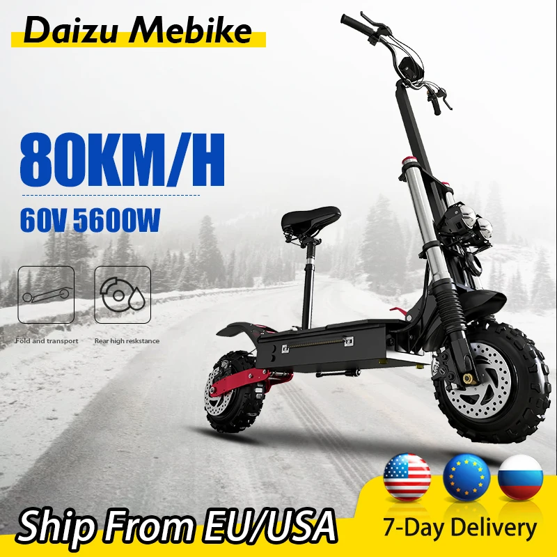 

80 km/h Electric Scooter High Speed with Seat Dual Motor Electric Kick Scooter 60V 5600W Powerful 11inch Off Road Tire for Adult