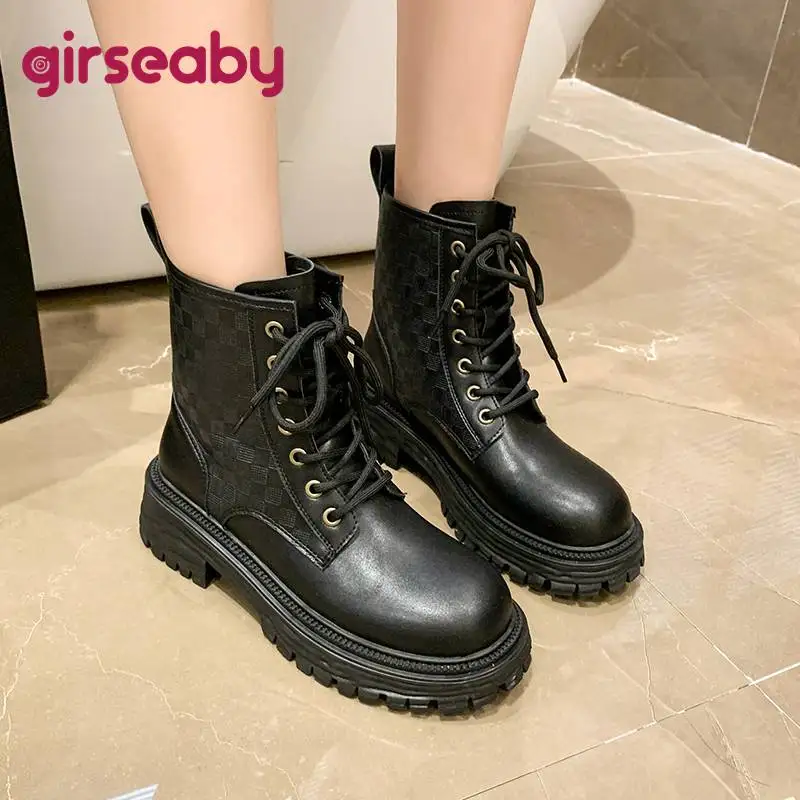 

Женские ботинки на толстом каблуке 2022 см, с круглым носком