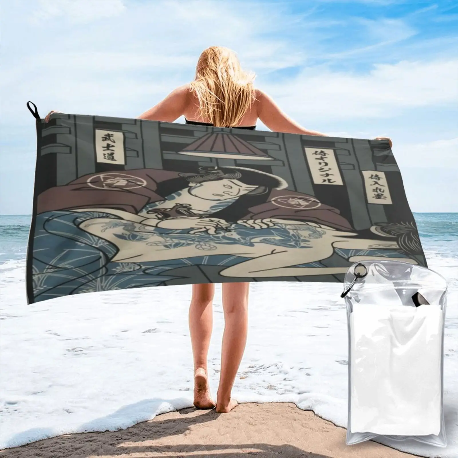 

Пляжное полотенце с принтом «самурая Татуировка», 2020