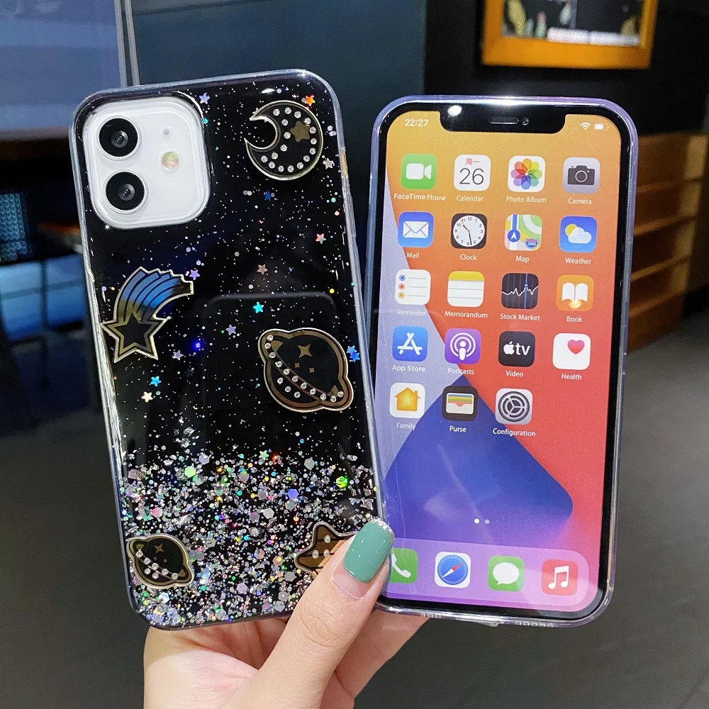Чехол с мерцающими звездами для Xiaomi 11 Lite 11T Redmi Note 8 8T 7 6 5 7A 4X 8A 6A Poco X3 NFC M4 M3 Pro