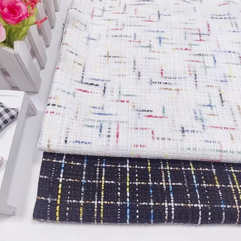 Черная цветная сетчатая окрашенная твидовая ткань для женщин осенняя куртка