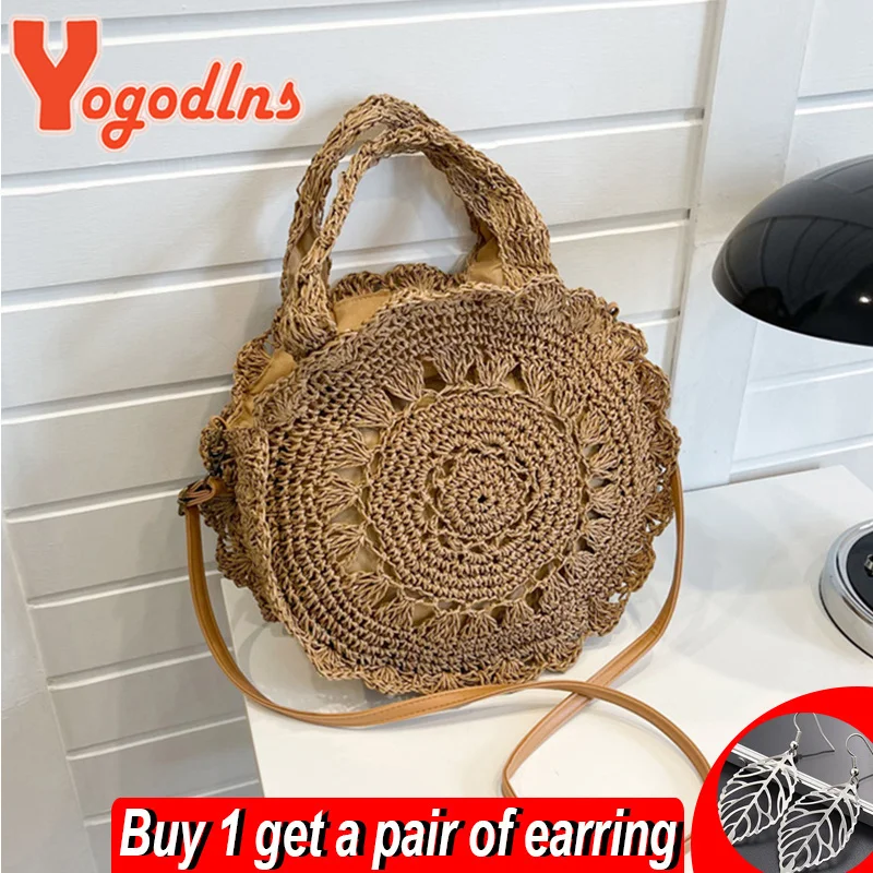 

Летняя соломенная круглая сумка для женщин, плетеная Сумка через плечо ручной работы, Женская Повседневная Сумка-тоут для покупок