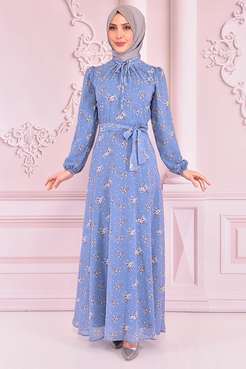 

Belt Chiffon Dress Blue VBR7361