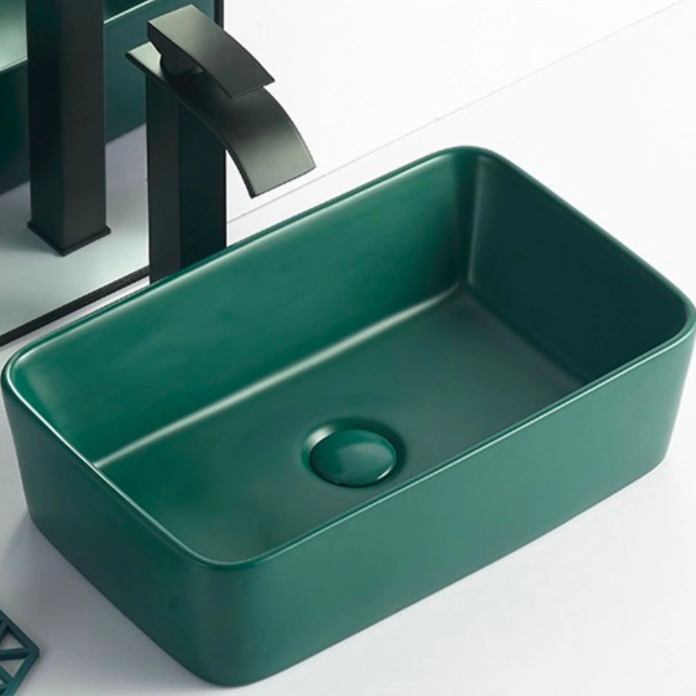 Темно-зеленая матовая керамическая раковина 480*300*135 мм для ванной и балкона