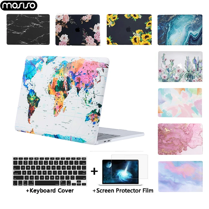 Laptop Case For Macbook Air Pro 13 A1466 1370 A1534 A1502 A1398 A1707 A1278 Protective Cover + Keyboard Cover + Screen Protector