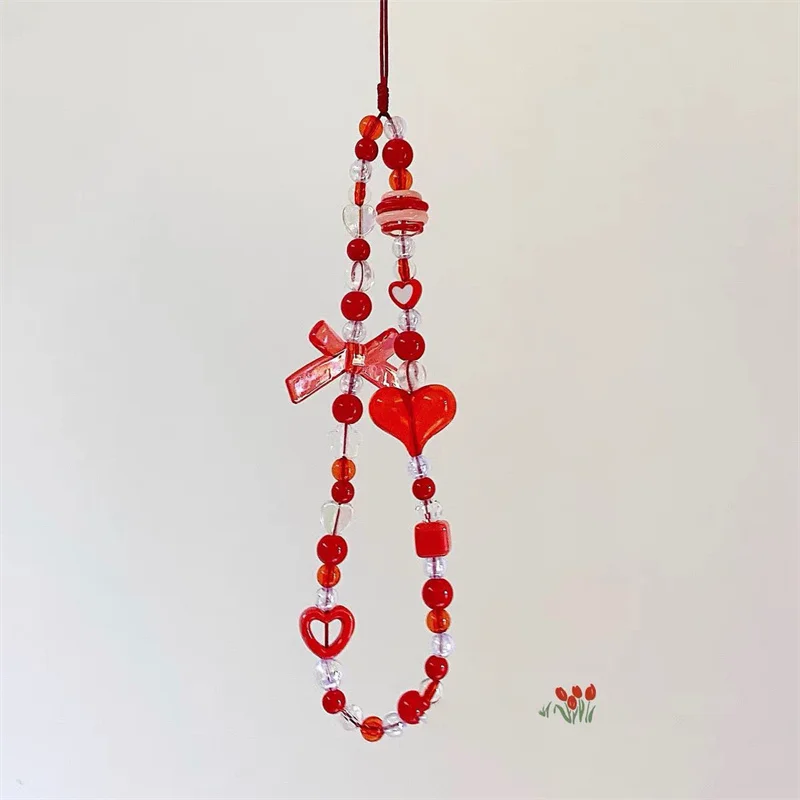 Милый красный цвет сердце кулон лук телефонная цепочка подвесной ремешок для