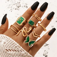 green glass rhinestone evil eye rings for women snake open adjustable knuckle ring female 2022 fashion jewelry gold color
