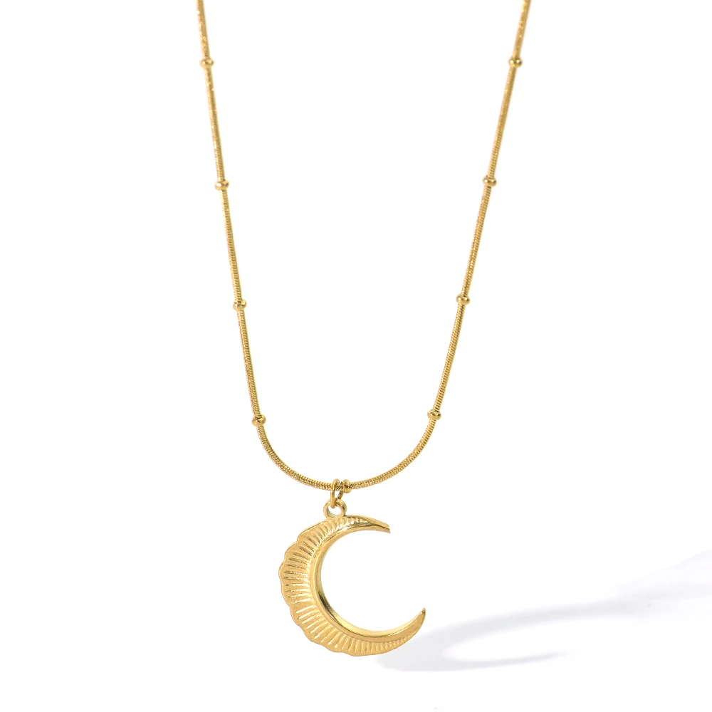 Rivca newest fashion stainless steel moon pendant necklace Gold Plated Chain Trendy charm choker for women jewelry wholesale
