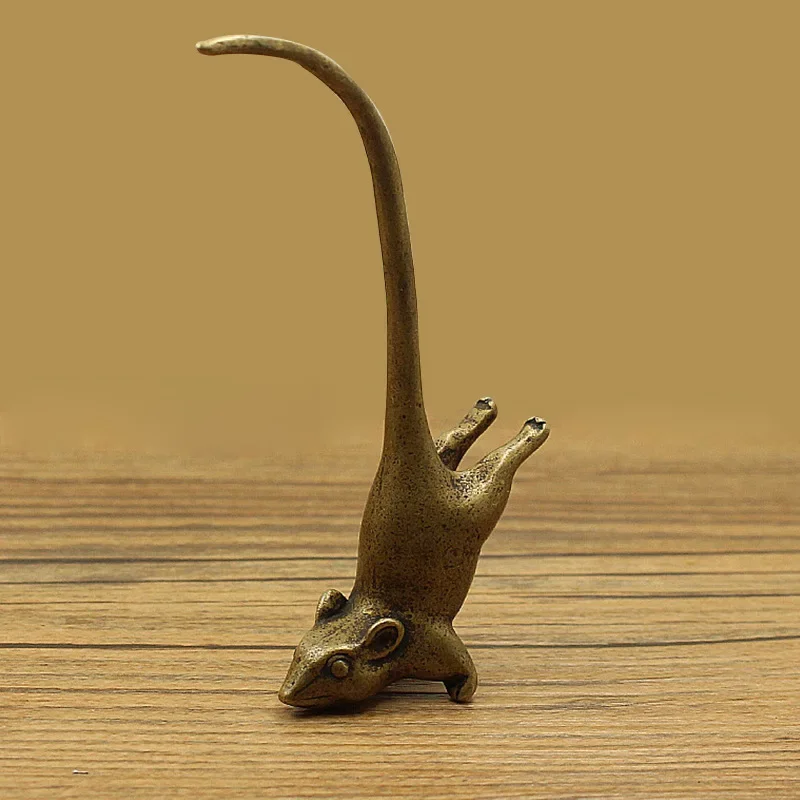 Креативная ретро латунная мышь с длинным хвостом металлическая фигурка сувенир