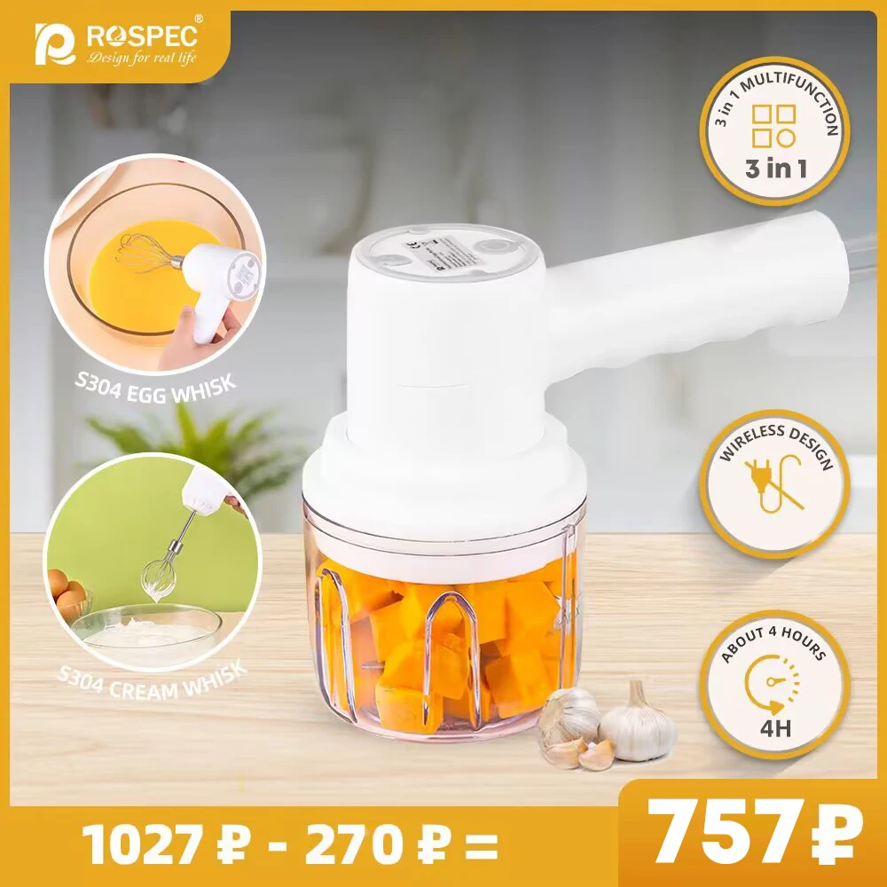 

ROSPEC 3 Speed Mini Mixer Kitchen Electric Food Blender Handheld Mixer Egg Beater Milk meat Cream garlic Cake Baking Dough