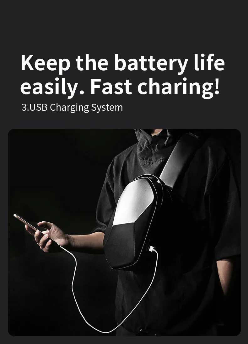 BANGE Hard Shell Design 3.0 USB-зарядка Сумка через плечо Мужские водонепроницаемые нагрудные