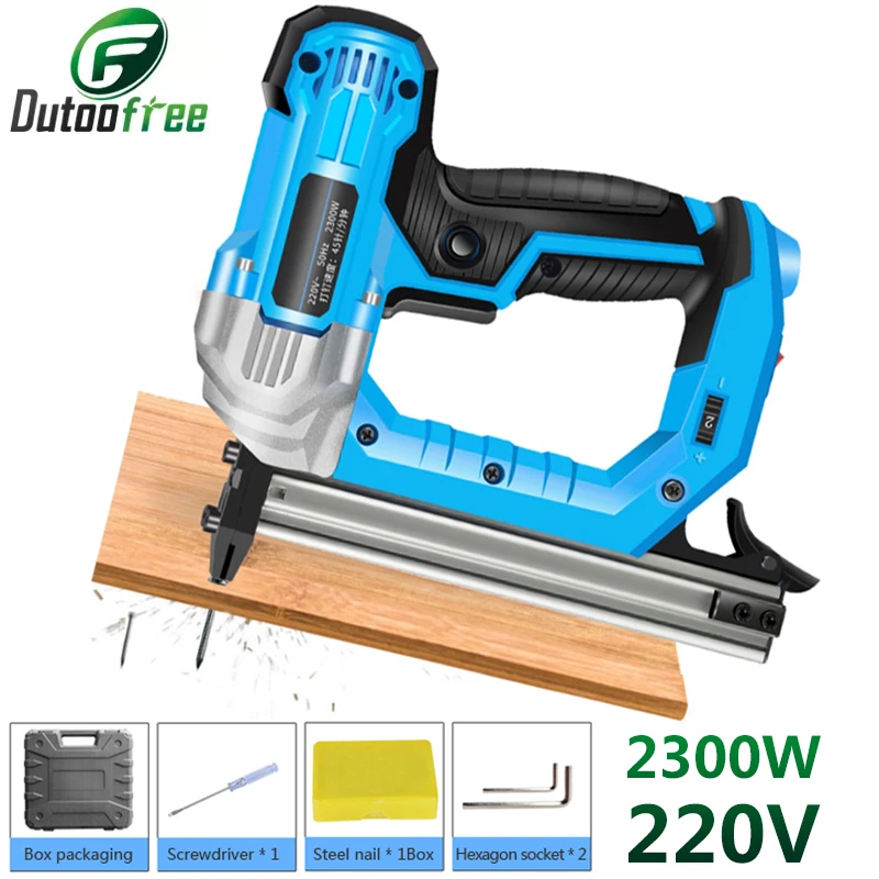 220V 2300W Electric Nail Gun Nailer Stapler Woodworking Electric Tacker Furniture Staple Gun Power Tools With Accessory