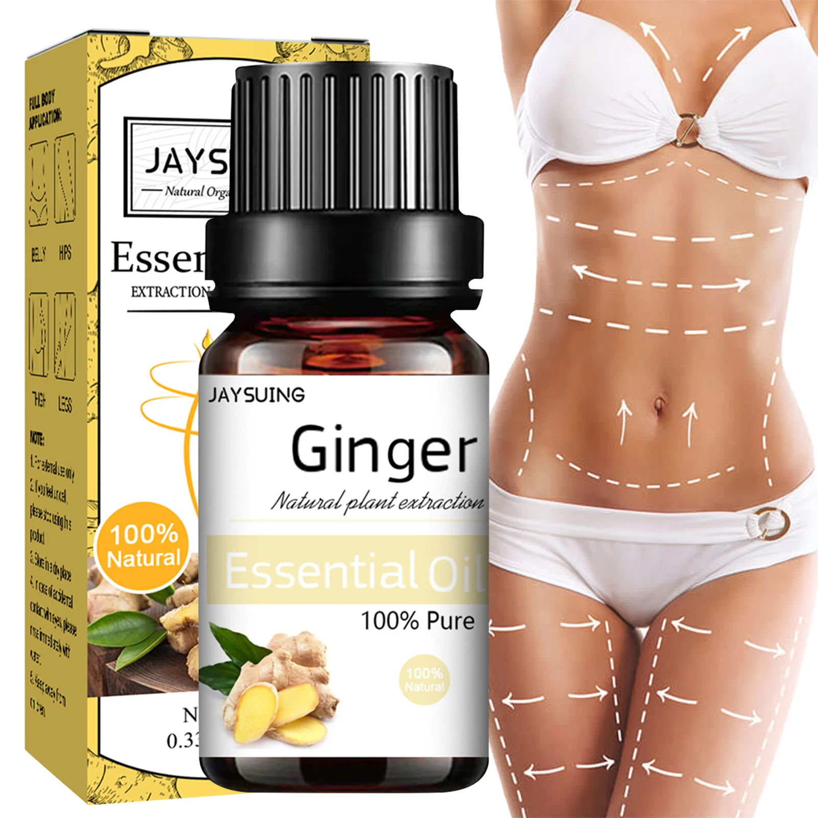 

10ML Ginger Slimming Oil Lymphatic Drainage Anti Aging Plant Essential Oil Promote Metabolism Full Body Slim Massage Oils