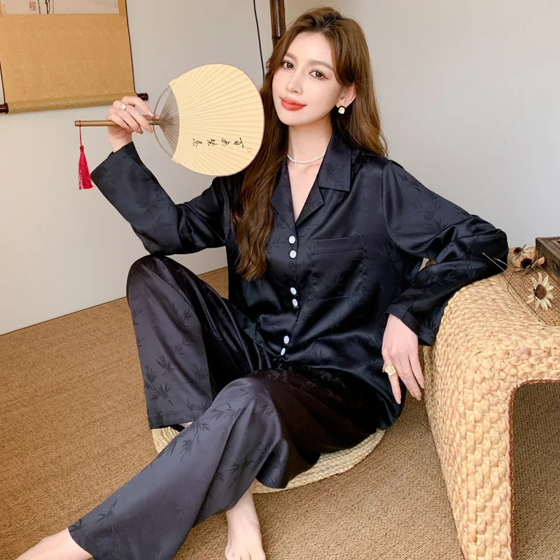 

Пижама женская шелковая, тонкий кардиган с длинным рукавом, повседневный домашний жаккардовый, кондиционер, домашняя одежда, весна-лето