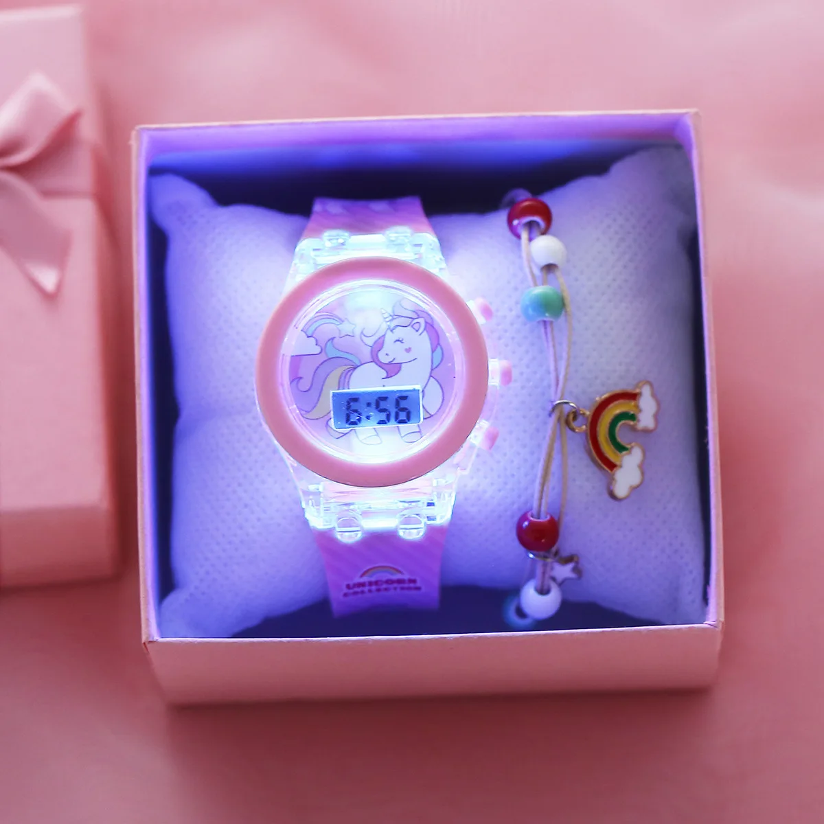 

Fashion Cartoon Unicorn Flash Light Girls Watches Kids with Bracelet Silicone Strap Children Watches Clock reloj infantil