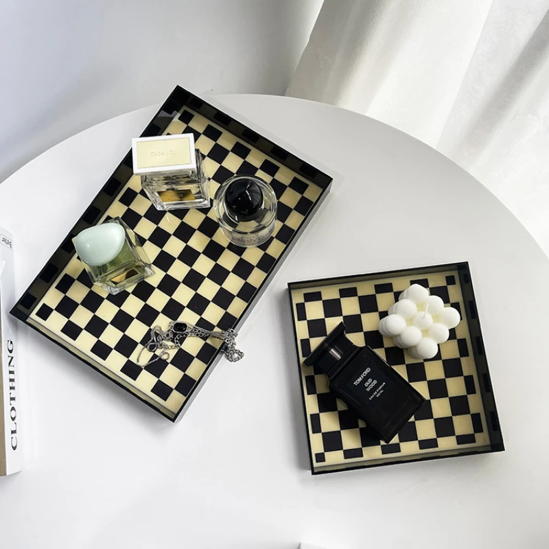 Checkerboard Tray Ins Cream Design Decoration Simple Acrylic Aromatherapy Decorative Plate Photo Photography Background Props