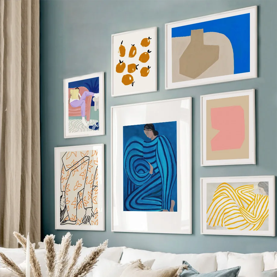 

Abstract Line Striped Women Flower Fruit Posters Art Prints Sofa Reading Canvas Painting Wall Pictures Living Room Home Decor