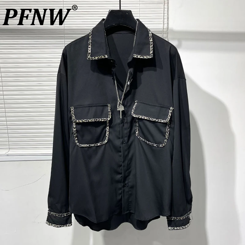 

PFNW Autumn New Men's Personalized Leopard Spliced Workwear Shirt Handsome Darkwear Harajuku Baggy Niche Versatile Tops 28A3579