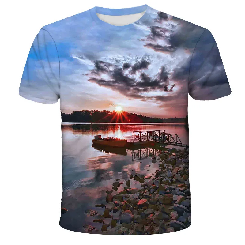 

Summer Men 3d Print Natural Scenery Pattern Men T-shirt Fashion Fun Casual Personality Trend Hip Hop Round Neck Short Sleeve
