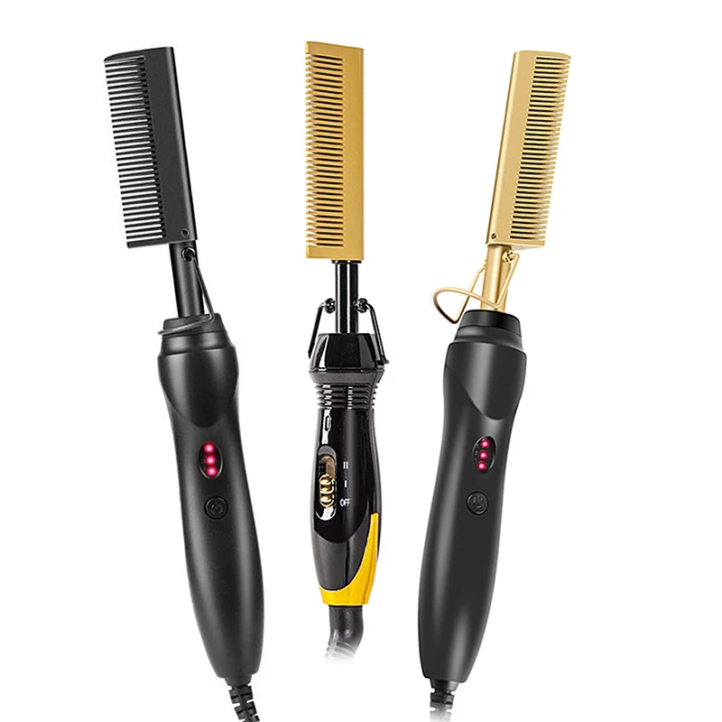 

Hair Curler Iron flat Wet Dry Hair Straightener Curling heating Comb Straightening Brush Electric Hot Comb Titanium Alloy