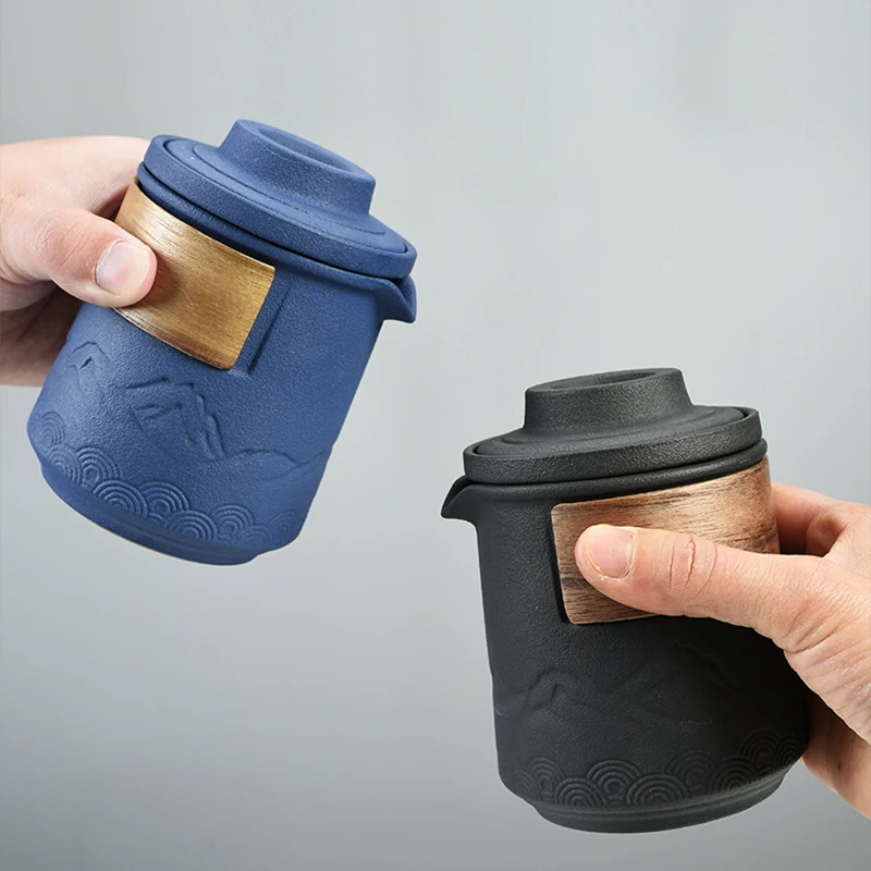 

Японский керамический чайник с 3 чашками рельефный горный портативный дорожный чайный набор