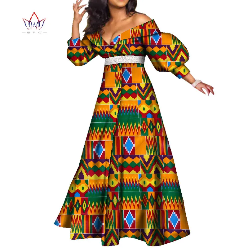 Платье женское вечернее с восковым принтом V-образным вырезом и