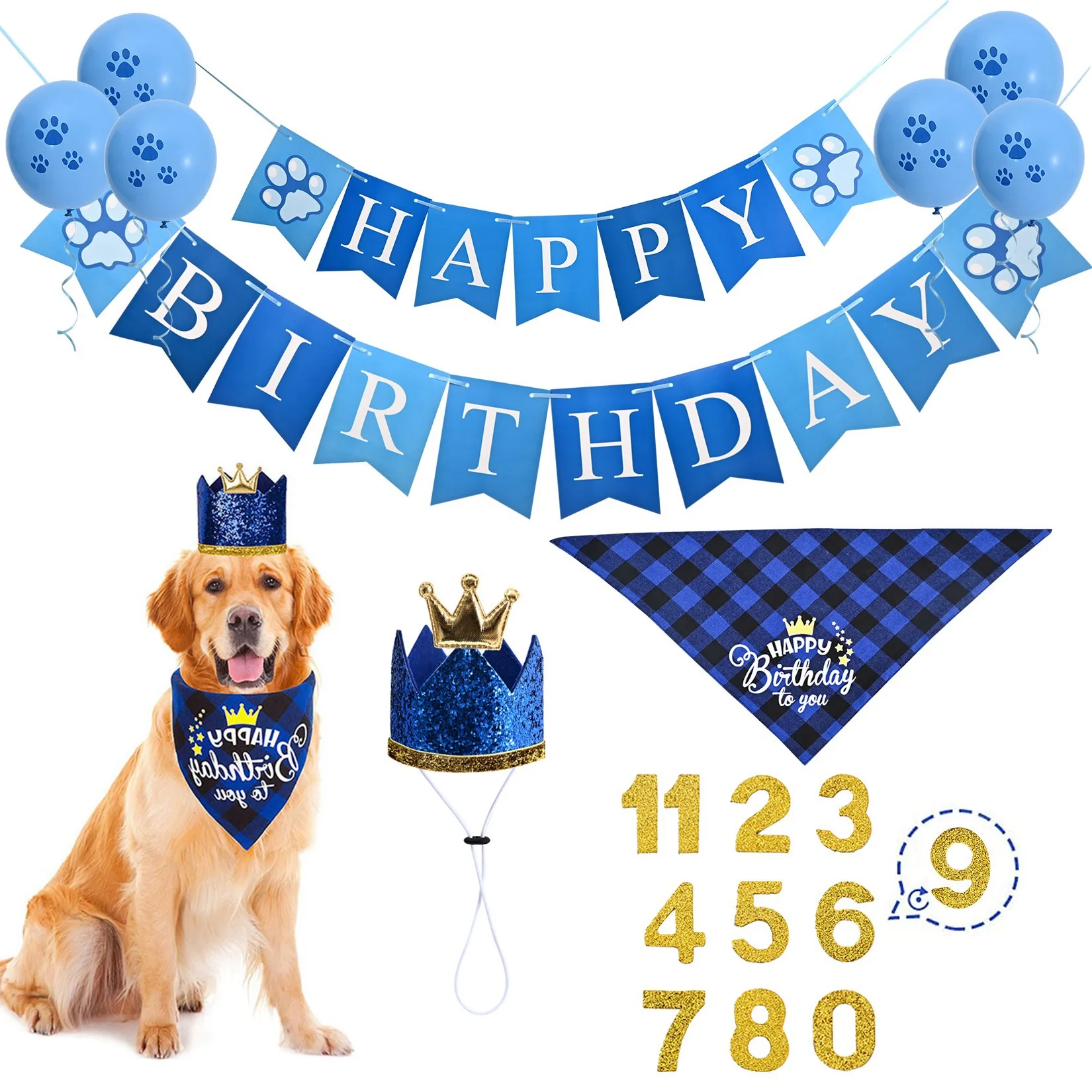 

Dog Birthday Hat Crown Bandana Happy Birthday Ballons Letters Set Pet Birthday Party Supplies Decoración de Cumpleaños de Perro
