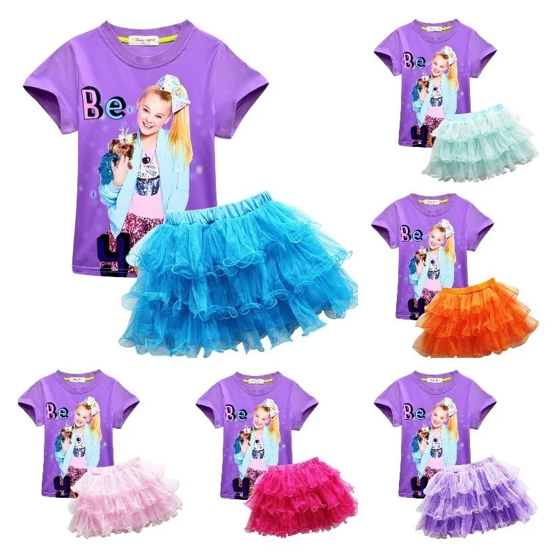 

2 шт./компл., стильное платье Jojo Siwa для девочек, рубашка с коротким рукавом для девочек, подарок на день рождения, костюм для Хэллоуина, Детски...