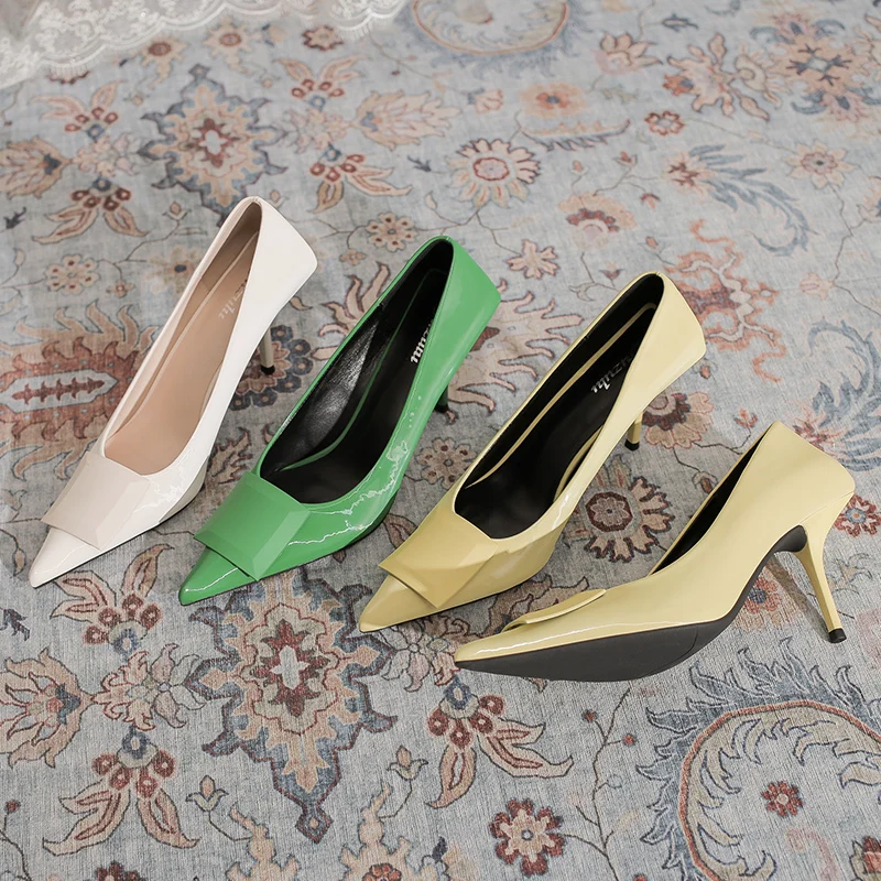 

Женские туфли-лодочки на шпильке 7 см, дизайнерские зеленые туфли-лодочки желтого вечерние на высоком каблуке-шпильке, элегантные офисные к...