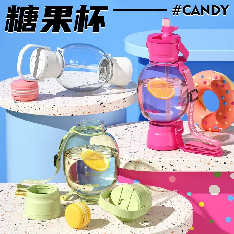 

New Online Red Candy Male Student Portable Storage Straw Mouth Cup Cute Fairy Large Capacity Sports Plastic Cup