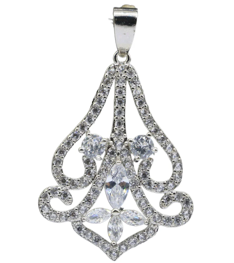 Женский серебряный кулон с белым сапфиром, 43x26 мм