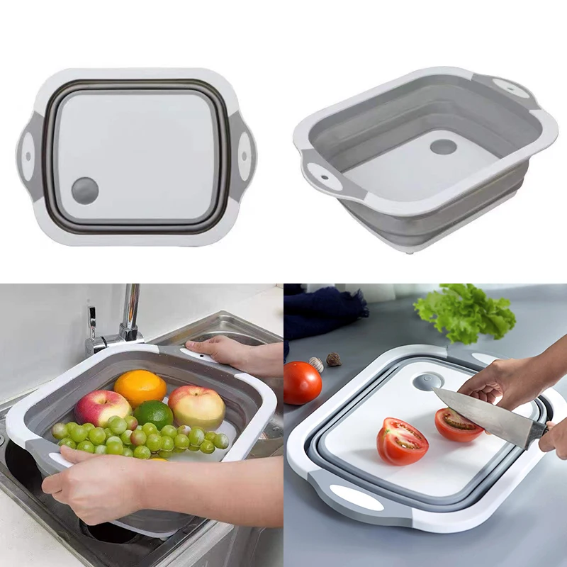 

Folding Cutting Board Multifunctional Collapsible Sink Drain Basket Washable Vegetables Strainer Kitchen Dish Storage Organizer