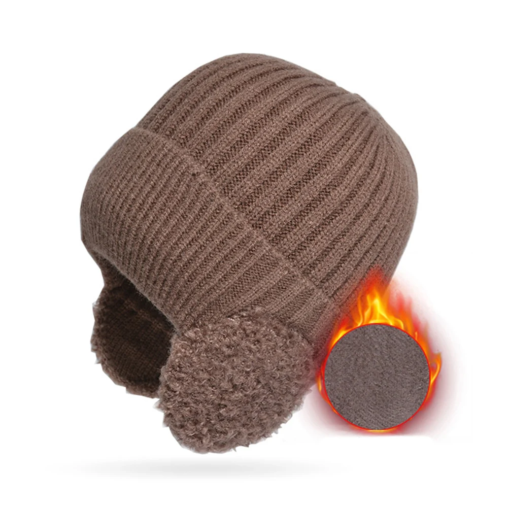 

Winter Warm Knitted Hats For Men And Women With Velvet Ear Protectors Fleece Ear Protectors Fashion Comfortable Warm Cap