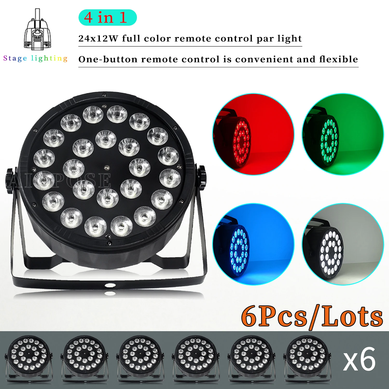 

6Pcs/Lots 24x12w Remote Control Led Par Light RGBW 4in1 DMX512 Plastic Par Light Professional Stage Dj Party Lighting